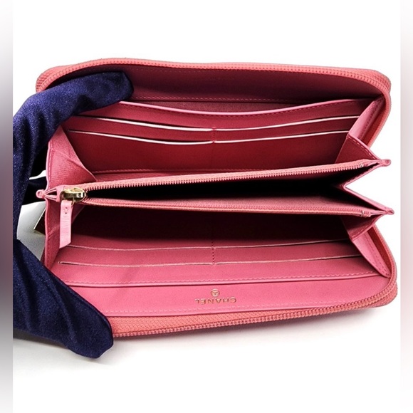 CHANEL EUC RARE PINK TIMELESS CC CAVIAR FULL ZIP LONG WALLET W/ COA CARD - Picture 2 of 13